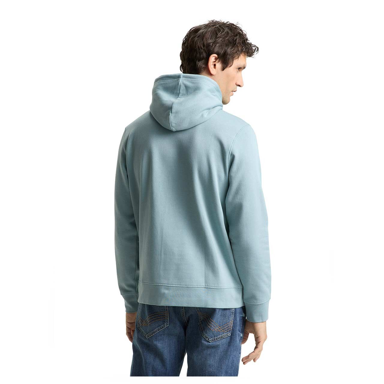 Herren Hoodie Sweatshirt Basic von Tom Tailor in Hellblau, Rückansicht am Model