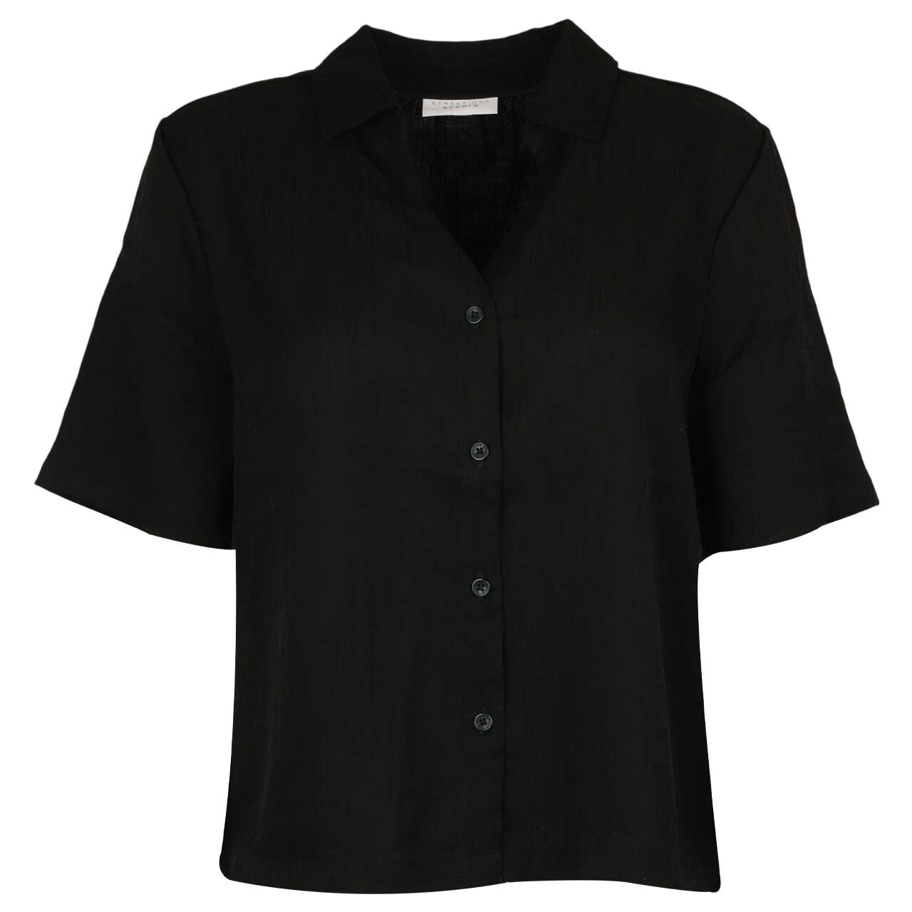 Street One Studio Damen Kurzarm Bluse Crinkle Buttoned black