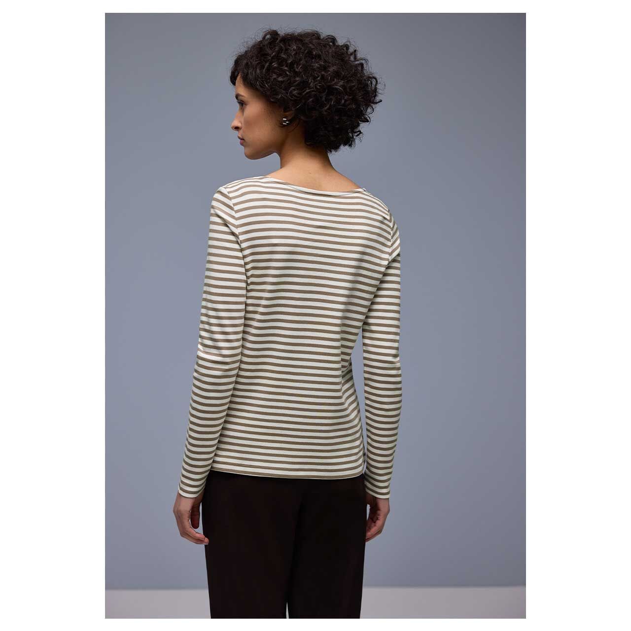 Damen Langarm Shirt U-Boat Stripe von Street One in Braun gestreift, Rückansicht am Model