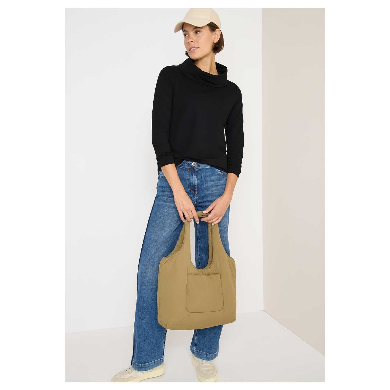 Damen Pullover Big Collar von Cecil in Schwarz, Ganzkörperansicht am Model