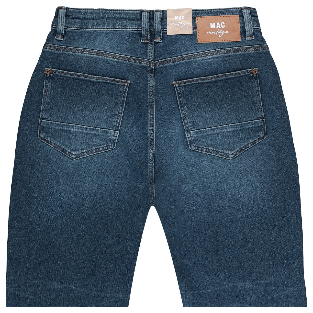 Stretch Damen Ankle Jeans Iowa Baggy von MAC in Blau verwaschen mit Destroyed-Effekten, detaillierte Rückansicht