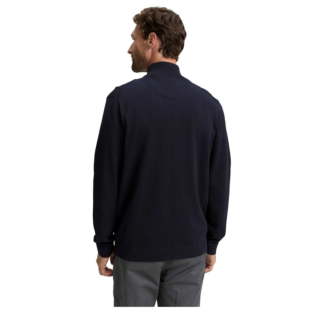 Herren Strickjacke Basic Knit Jacket von Tom tailor in Dunkelblau meliert, Rückansicht am Model