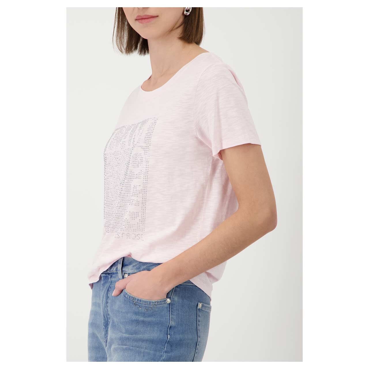 Damen T-Shirt von Monari in Rosa mit Print, leichte Seitenansicht