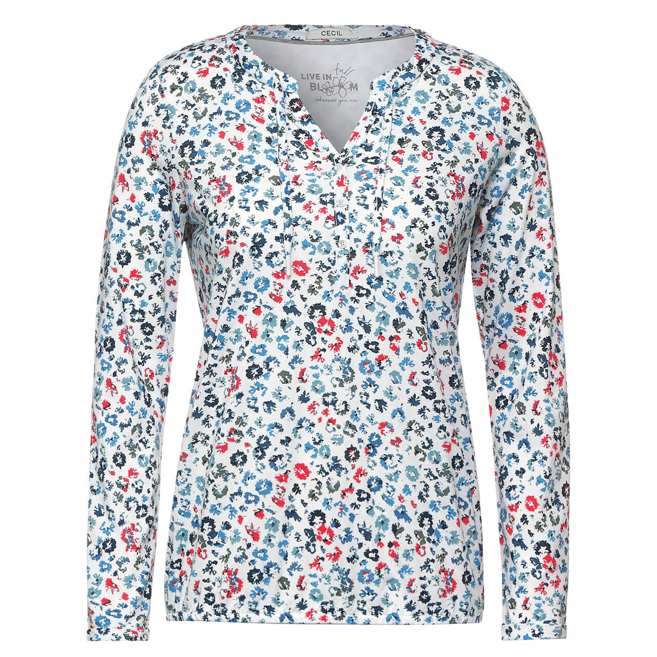cecil-tos-flower-tunic-langarm-shirt-weiss-gebluemt-30125-vorne Cecil Flower Tunic Langarm Shirt für Damen in Weiß mit Print, FarbNr.: 30125