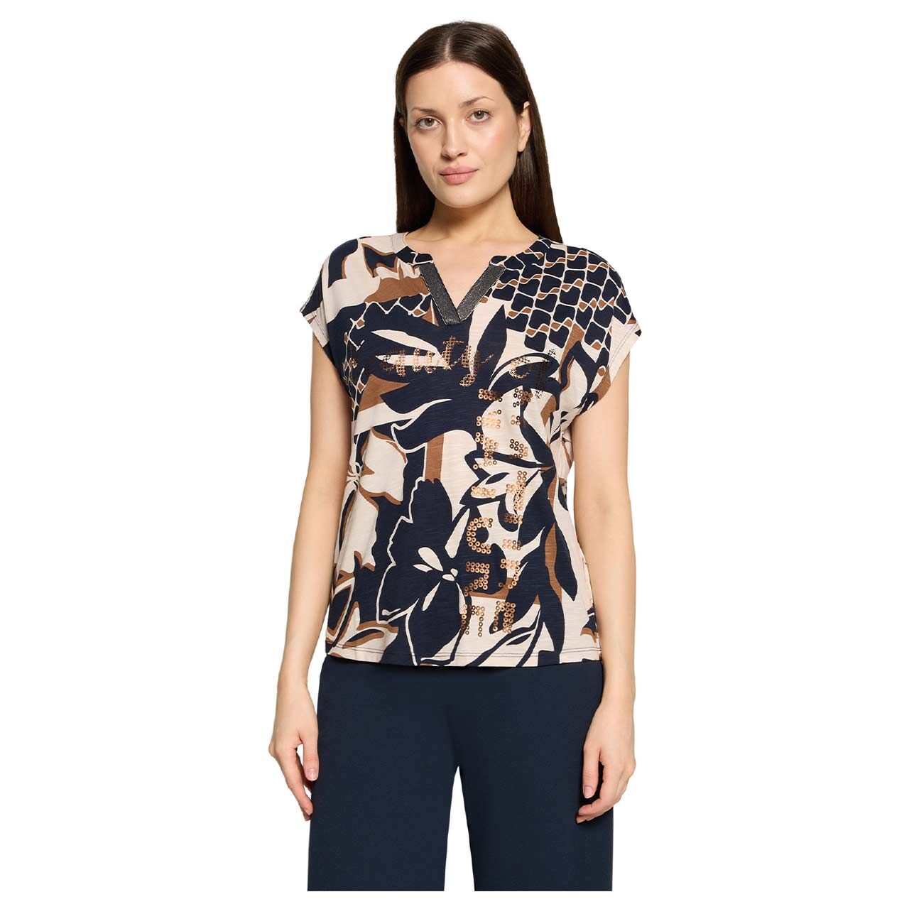 Damen T-Shirt von Betty Barclay in Dunkelblau mit Print, Vorderansicht am Model