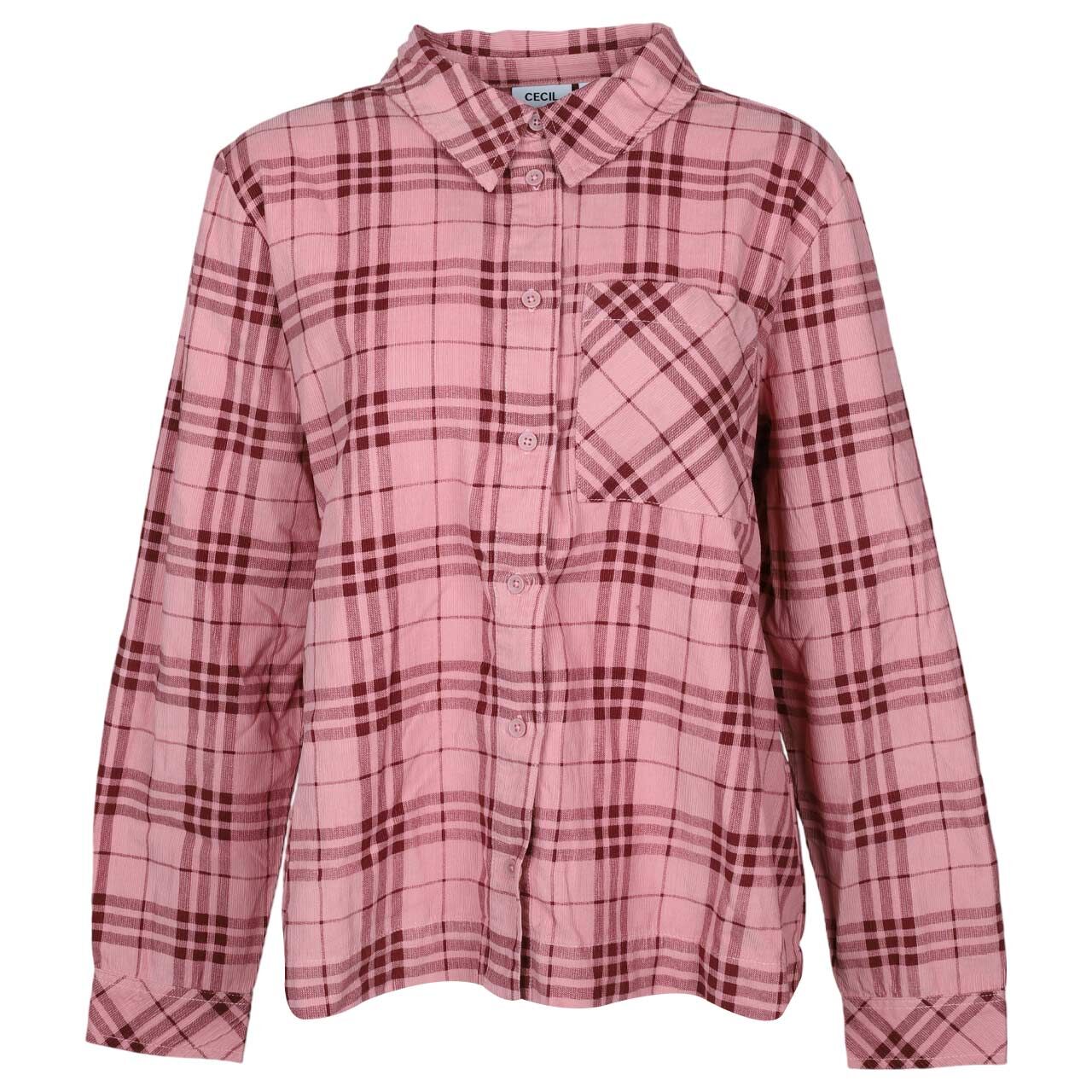 Cecil Damen Langarm Cord Bluse Check Corduroy velvet rose