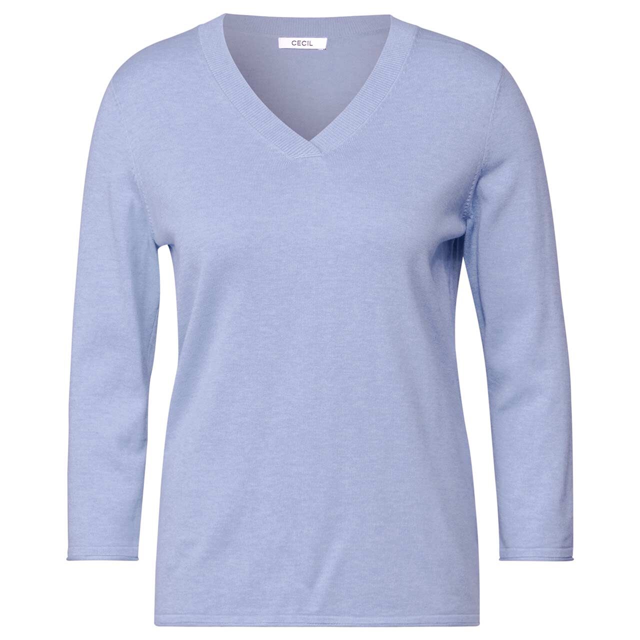 Cecil Damen 3/4 Arm Pullover V-neck Sweater light blue melange