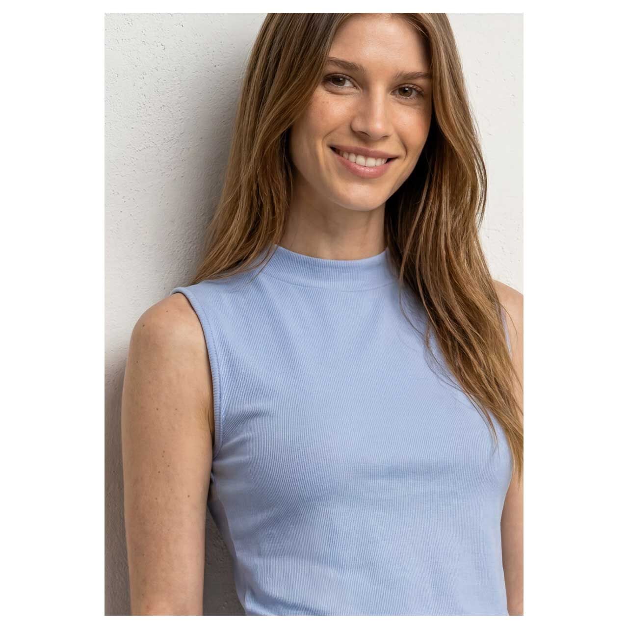 Damen Top Silk Look Rib Turtle Neck von Street One in Hellblau, detaillierte Vorderansicht
