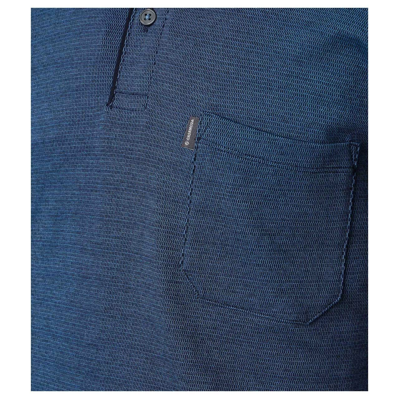 Herren Polo Langarm Shirt von Casa Moda in Dunkelblau, Detailansicht Brusttasche