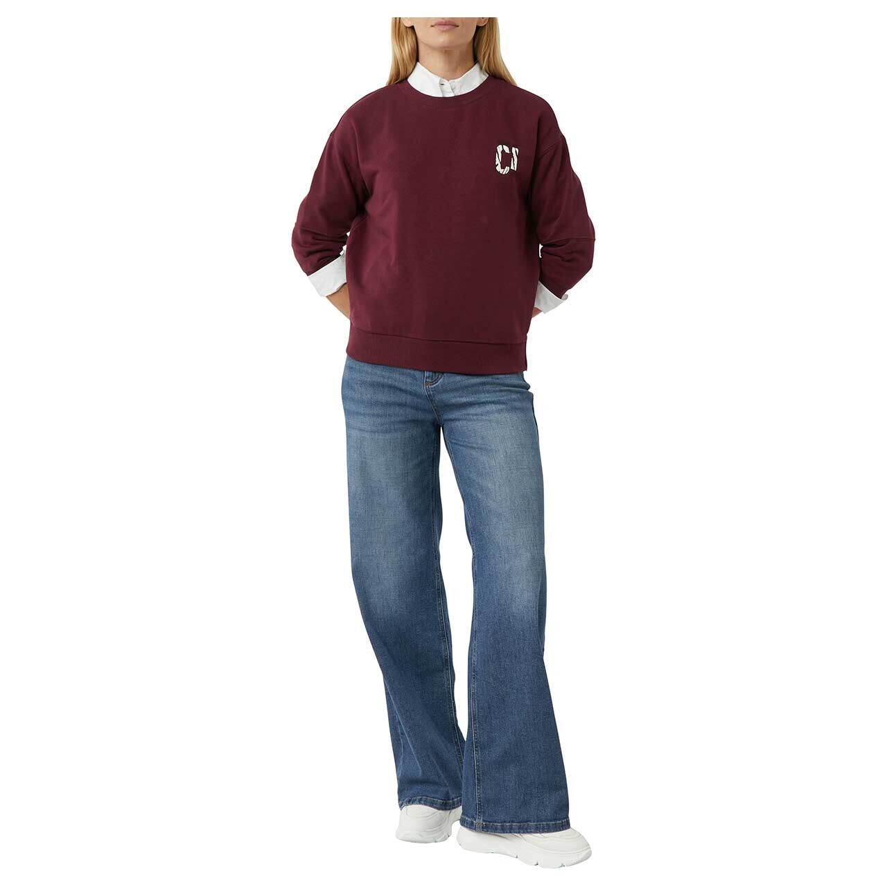 Damen 3/4 Arm Sweatshirt von Comma in Burgunderrot, Vorderansicht am Model