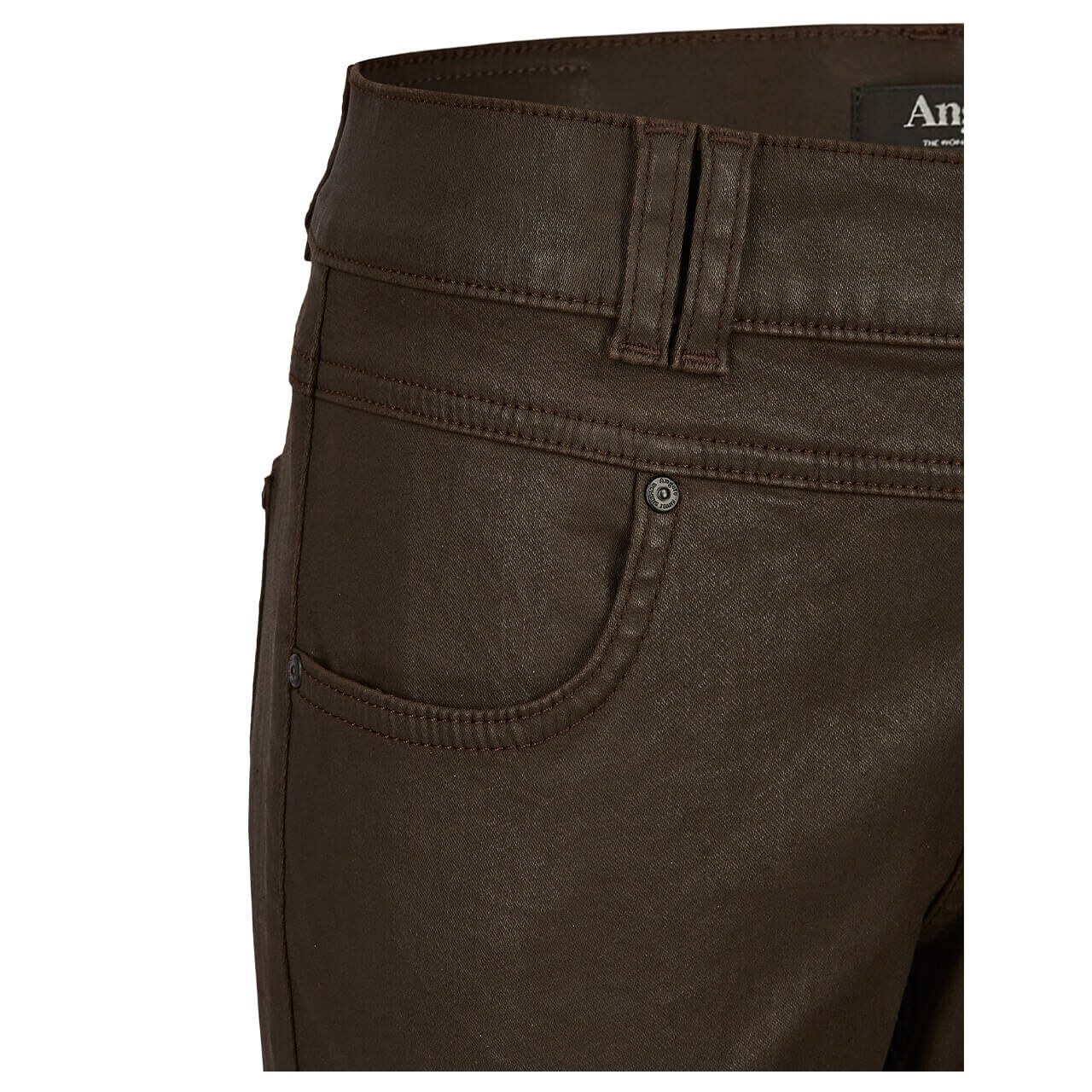 Angels Skinny Button Jeans dark chocolate coated