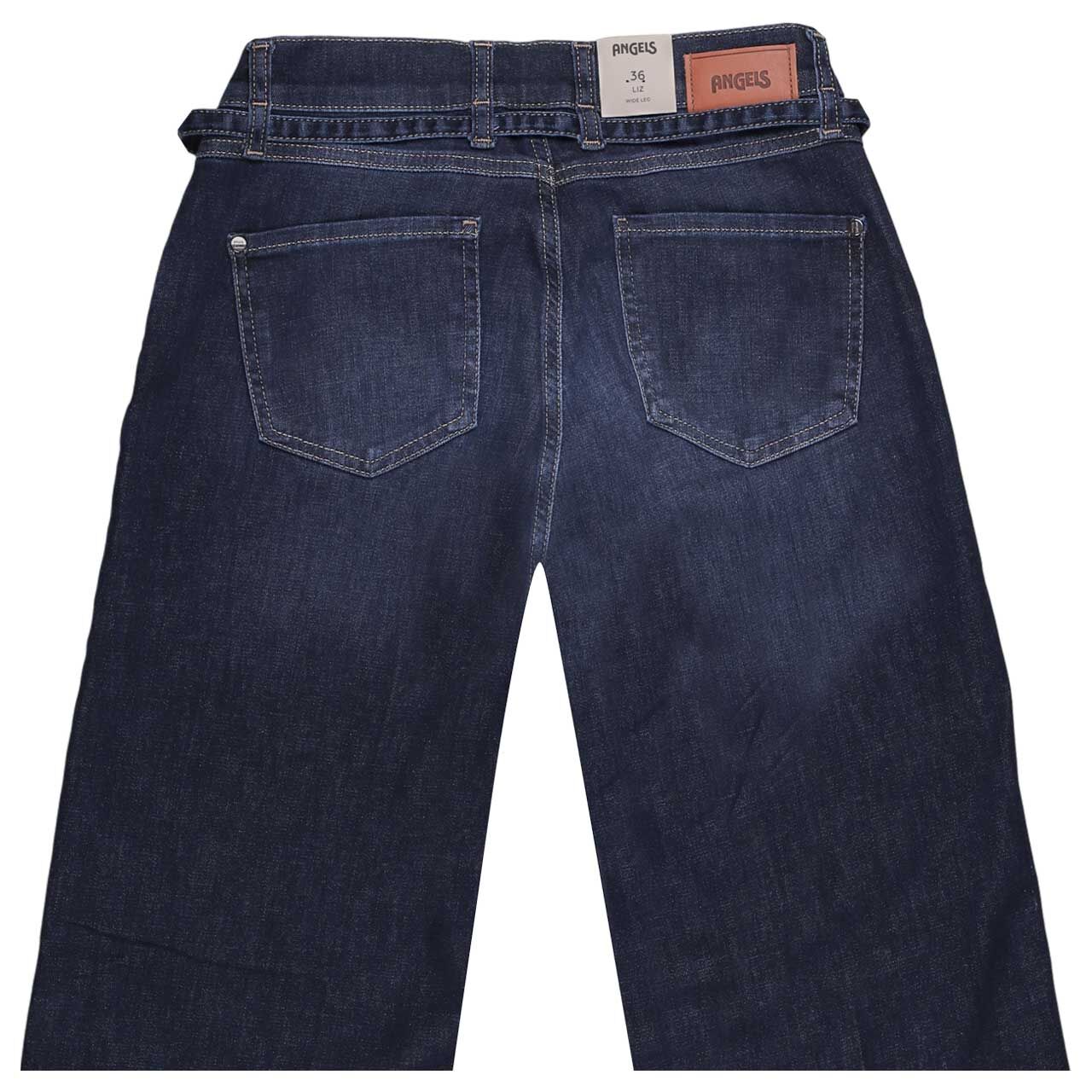 Stretch Damenjeans Liz Belt von Angels in Dunkelblau angewaschen, detaillierte Rückansicht