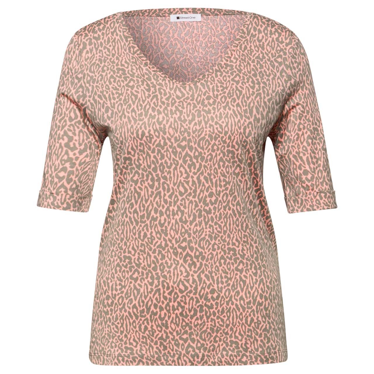 Street One Damen T-Shirt Printed Rounded V-Neck light apricot