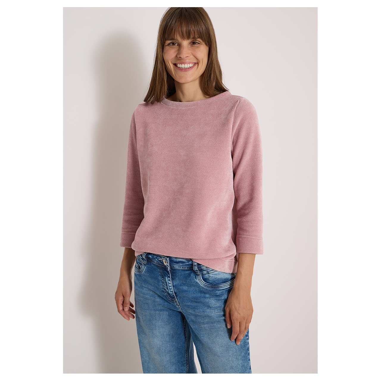 Damen 3/4 Arm Cord Shirt Soft von Cecil in Rosa, Vorderansicht am Model