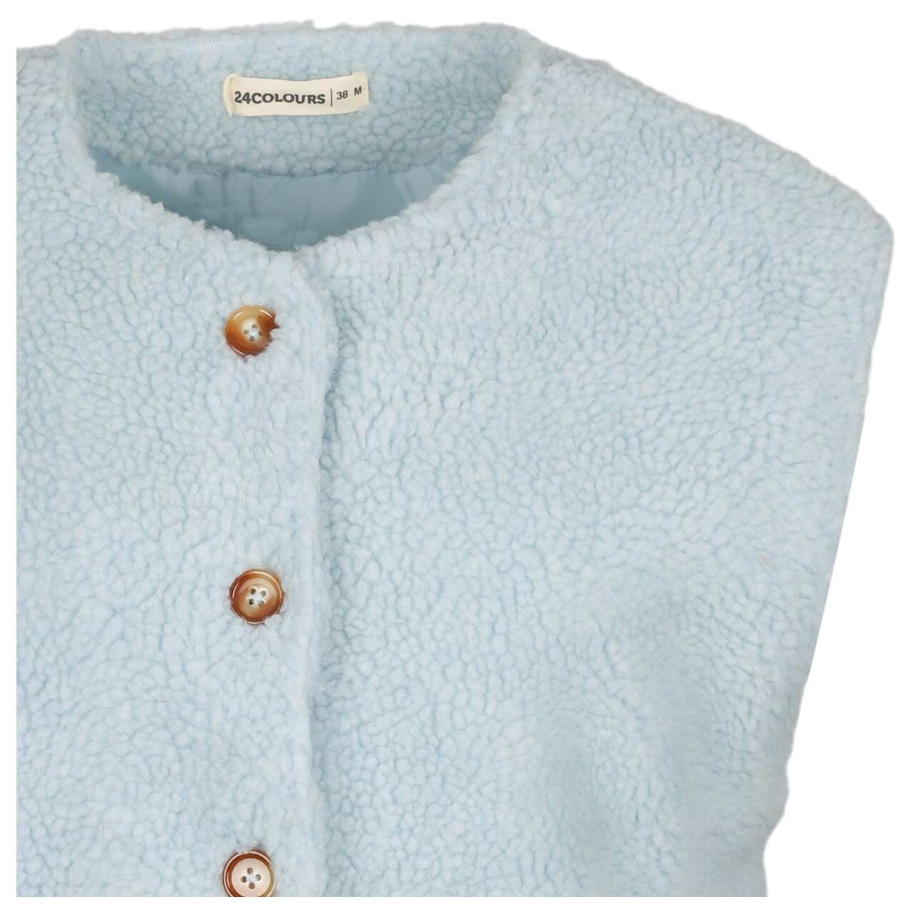 Damen Teddy Weste von 24 Colours in Hellblau, detaillierte Vorderansicht