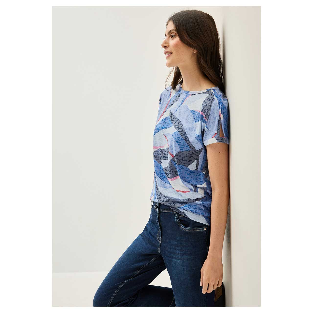 Damen T-Shirt Multi Burn Out von Cecil in Blau mit Print, Vorderansicht getragen