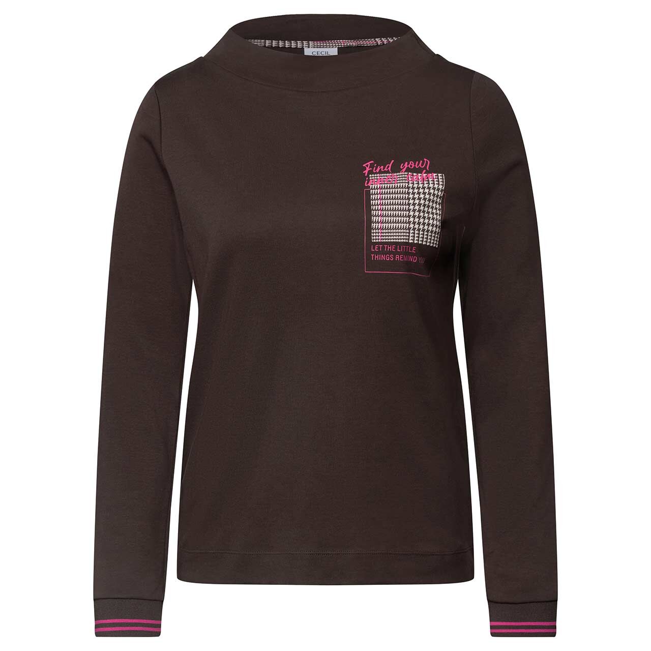 Cecil Damen Langarm Shirt Funnel Neck truffle brown printed