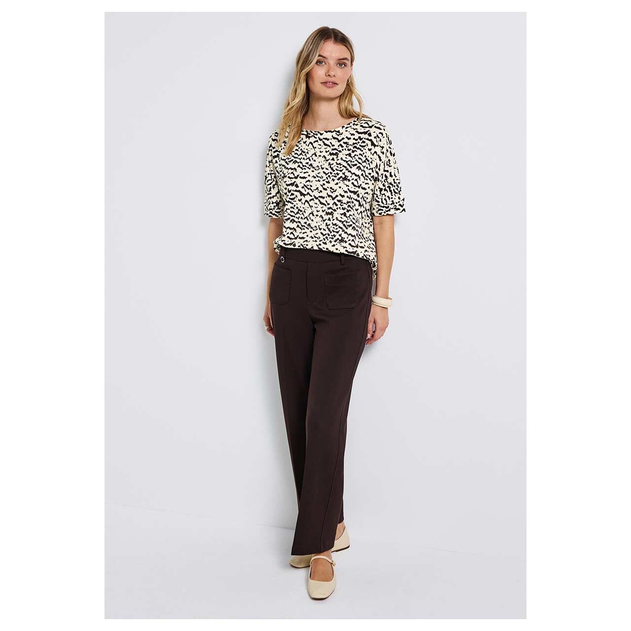 Damen T-Shirt Soft Printed Batwing von Street One in Beige mit Print, Ganzkörperansicht