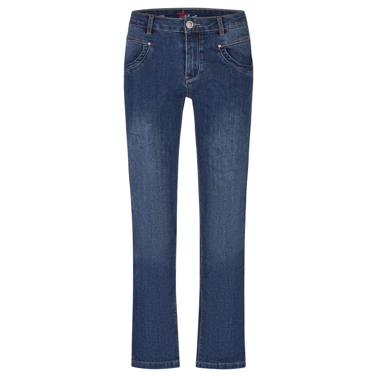 Damen Ankle Jeans Anna C Straight Cropped Stretch Denim von Buena Vista in Blau angewaschen, Vorderansicht