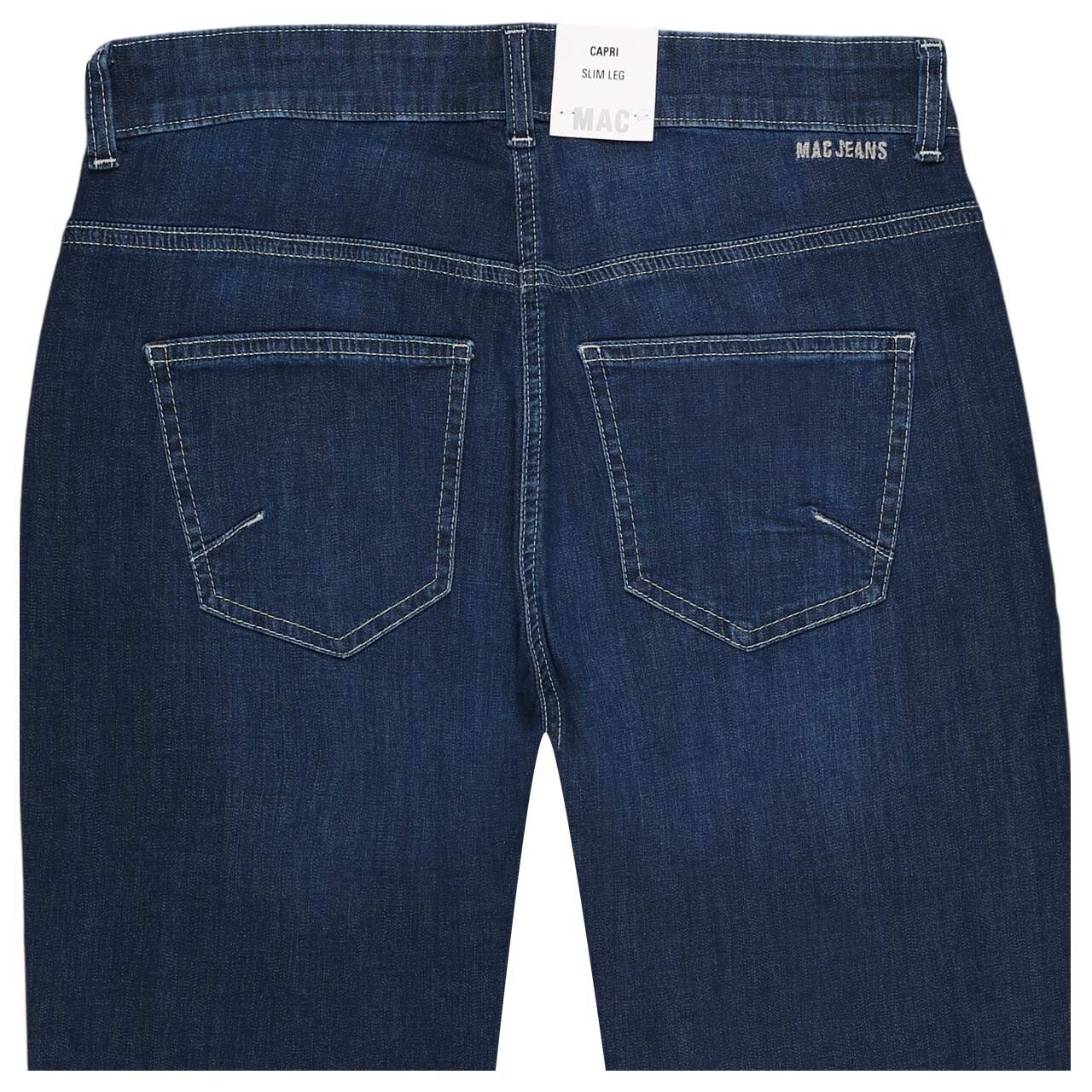 Damen 3/4 Jeans Capri von mac in Dunkelblau angewaschen, detaillierte Rückansicht
