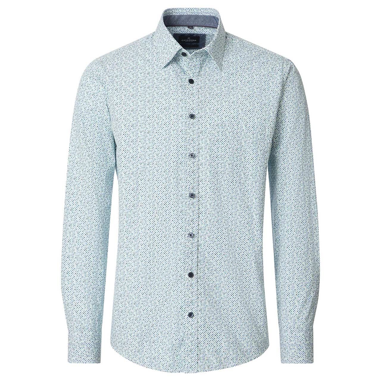 Casa Moda Herren Langarm Hemd aqua green print