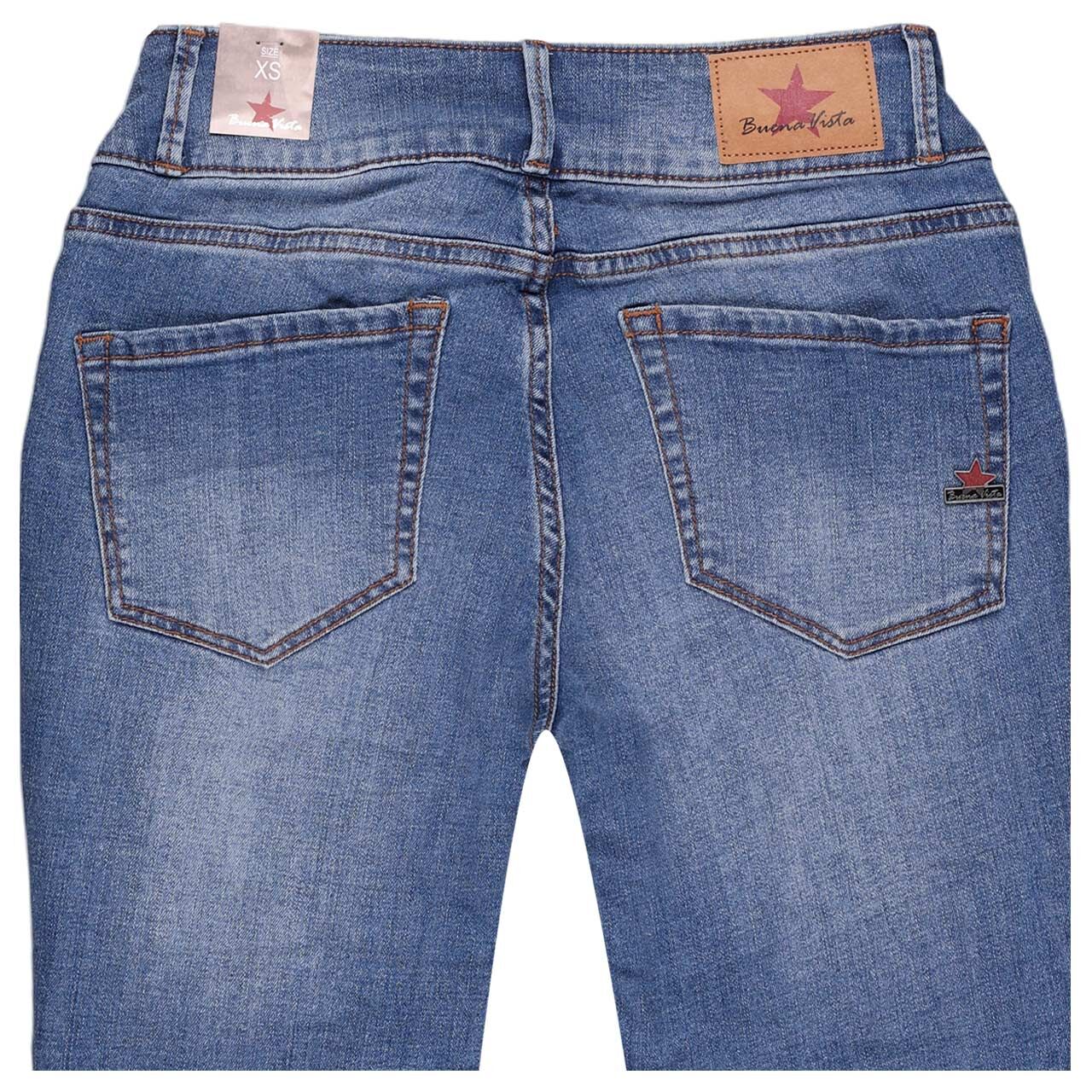 Damen Ankle Jeans Tummyless Cropped Stretch Denim von Buena Vista in Blau angewaschen, detaillierte Rückansicht