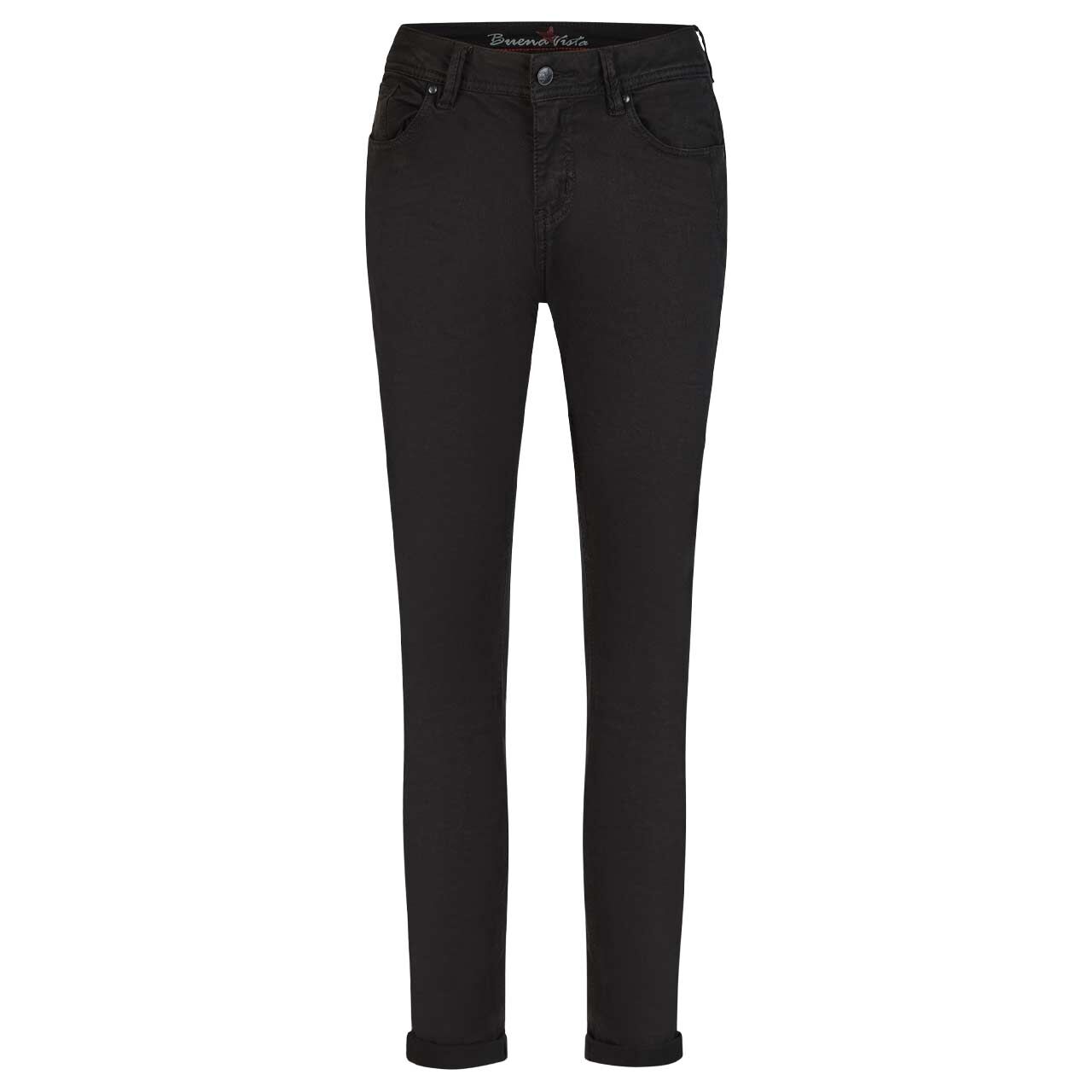 Damen Baumwollhose Malibu-Zip High Stretch Twill von Buena Vista in Schwarz, Vorderansicht