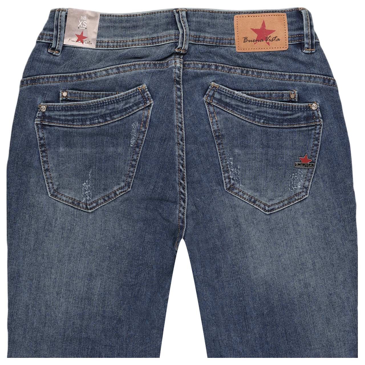 Damenjeans Malibu-Zip High Stretch Denim von Buena Vista in Blau mit Destroyed-Effekten, detaillierte Rückansicht
