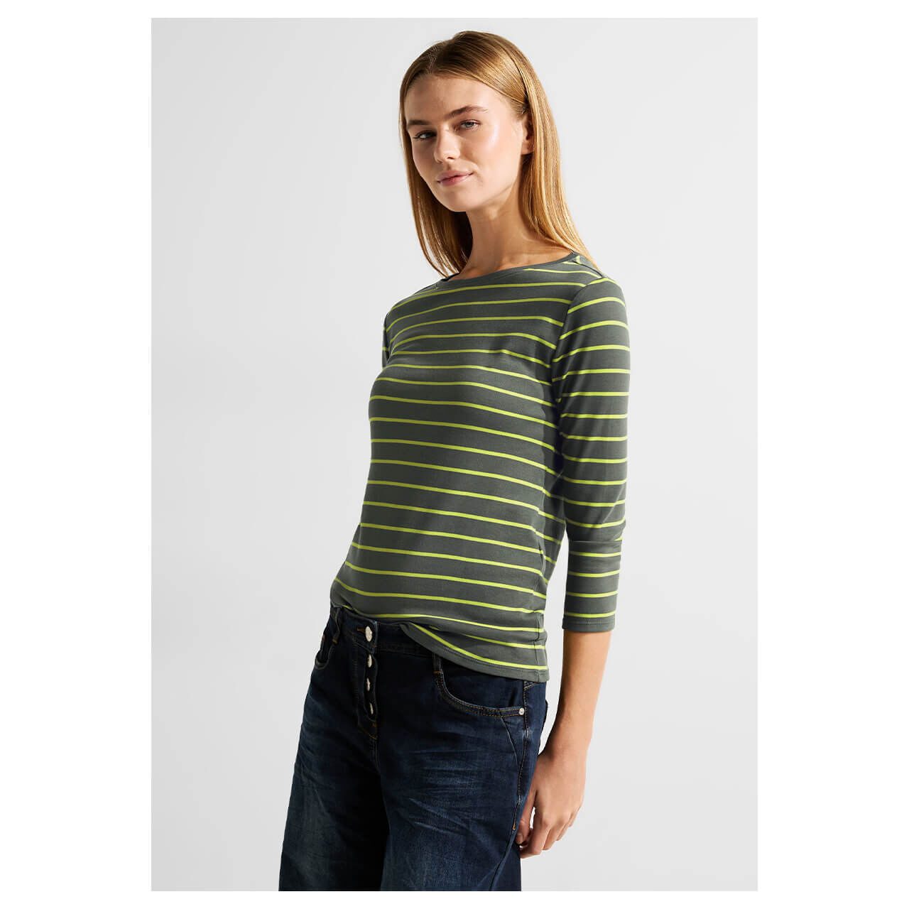 Cecil Damen 3/4 Arm Shirt Basic Boatneck dynamic khaki stripes