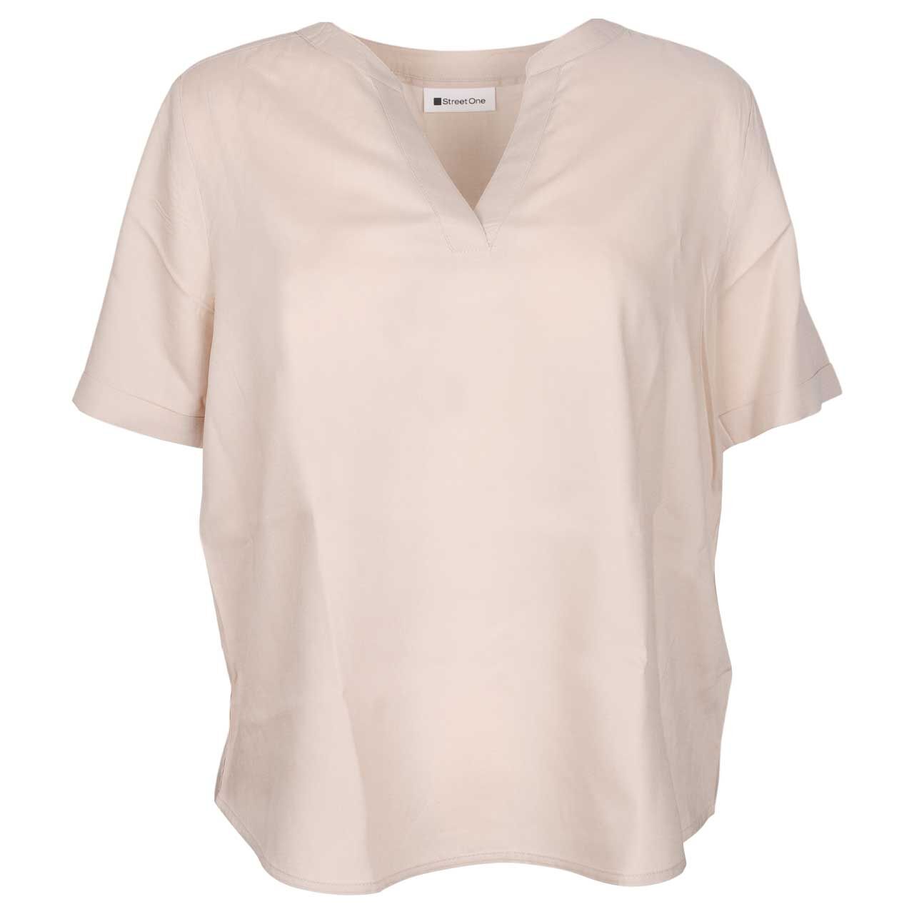 Street One Damen Kurzarm Bluse Splitneck Turn-Up cotton beige