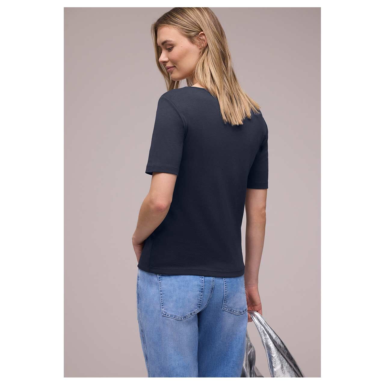 Damen T-Shirt Ada von Street One in Dunkelblau, Rückansicht am Model