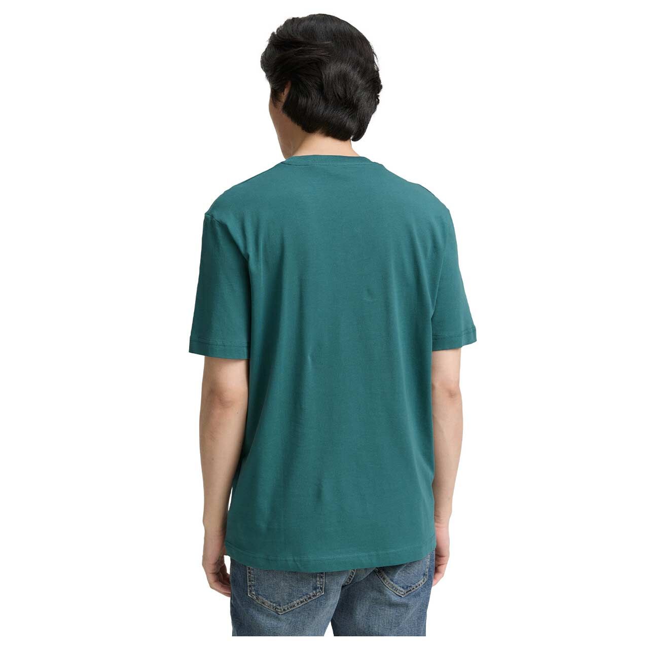 Herren T-Shirt von Tom Tailor in Petrol mit Print, Rückansicht mit Model