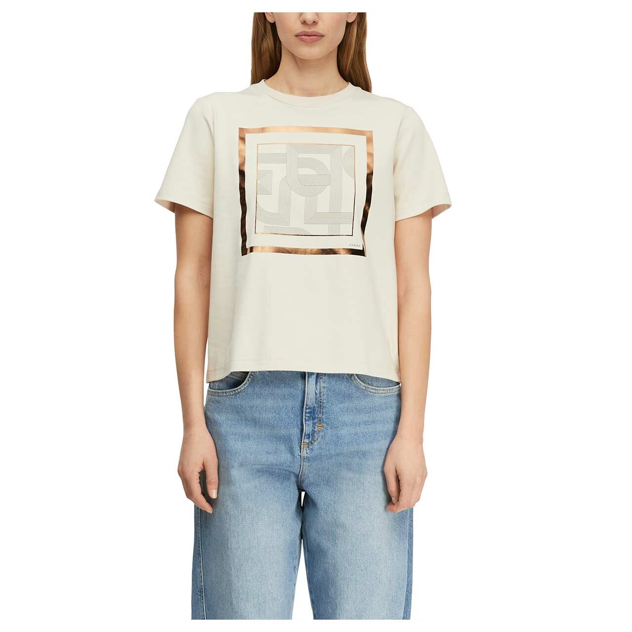 Damen T-Shirt von Comma in Beige mit Print, Vorderansicht Model