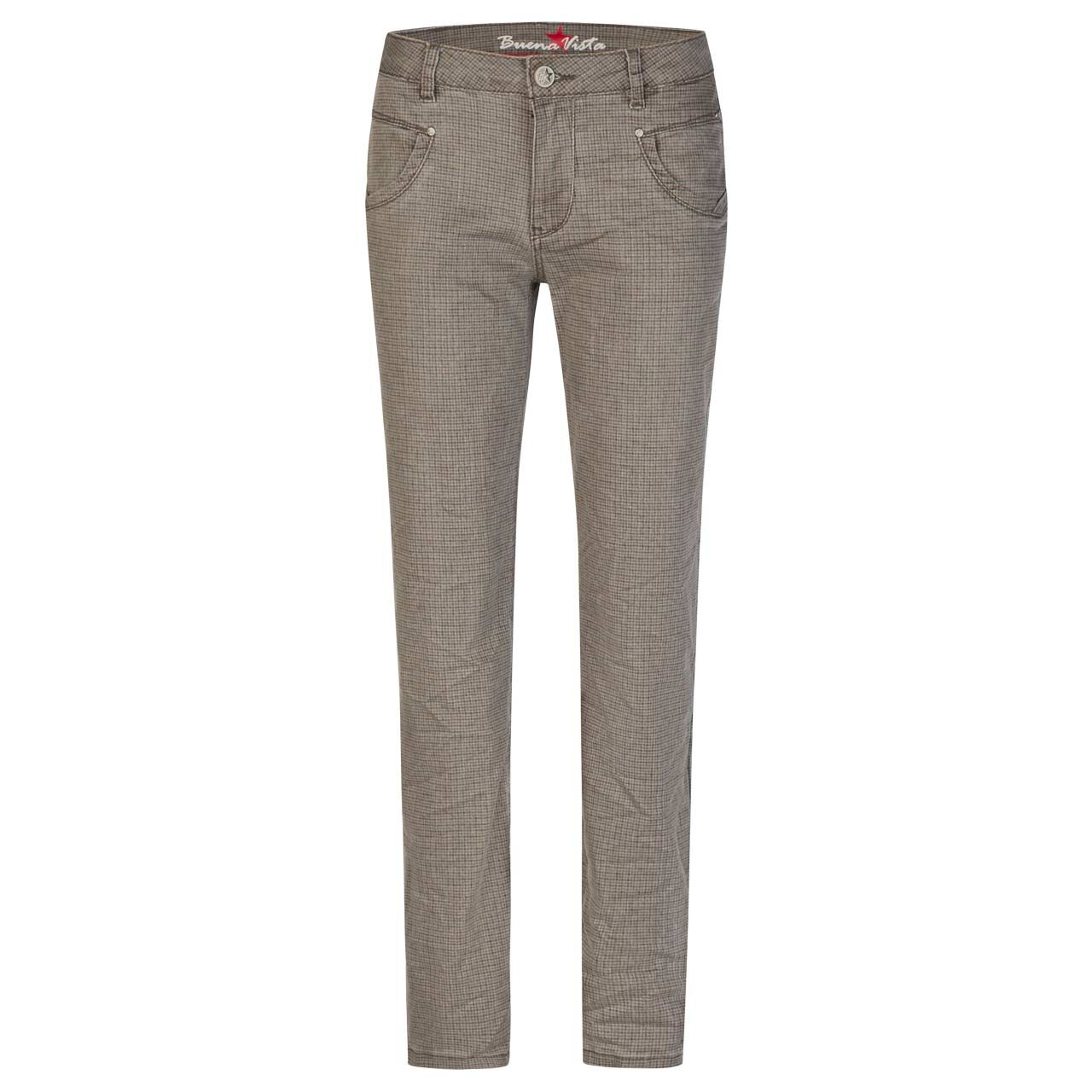 Damen Ankle Baumwollhose Anna C Straight Cropped Stretch Twill von Buena Vista in Grau kariert, Vorderansicht