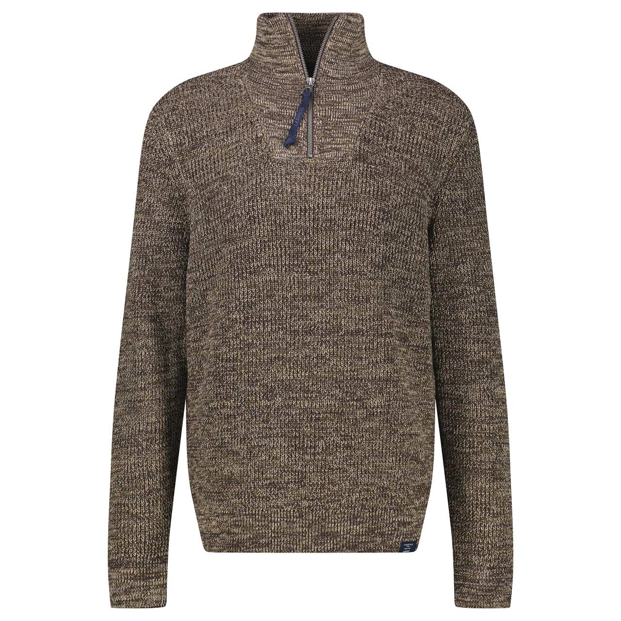 Lerros Herren Pullover Troyer timber brown melange fisherman