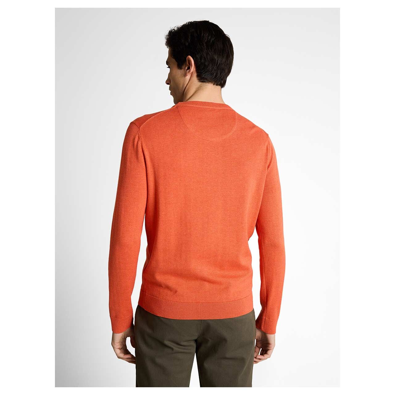 Herren Pullover Basic Crewneck Knit von Tom Tailor in Orange meliert, Rückansicht am Model