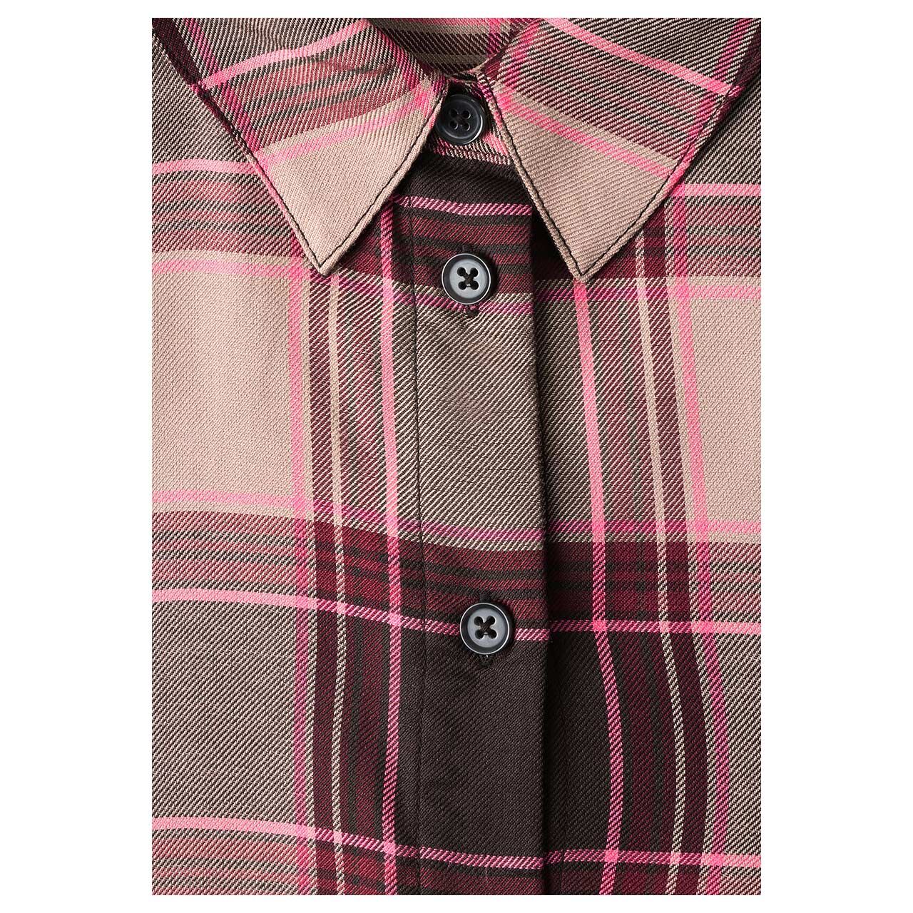 Damen Langarm Bluse Multicolor Check von Street One in Beige kariert, Detailansicht Ausschnitt