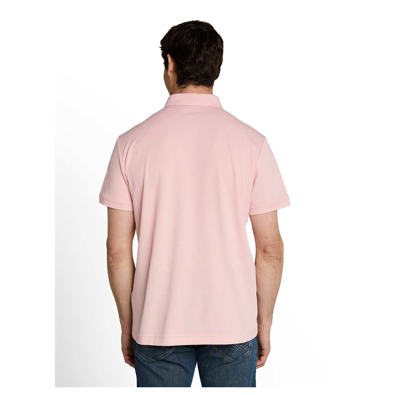 Herren Piqué Poloshirt von Tom Tailor in Rosa, Rückansicht am Model