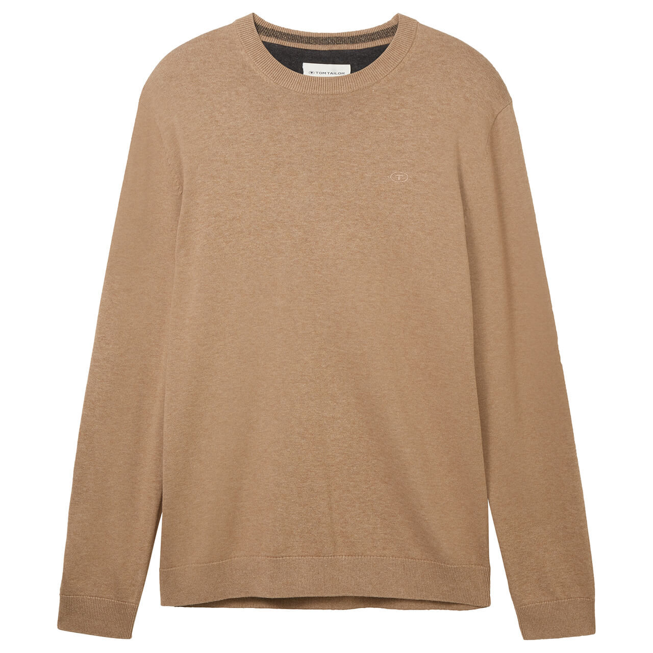 Tom Tailor Herren Pullover Basic Crewneck hazel brown melange compact cotton Tom Tailor Herren Pullover Basic Crewneck hazel brown melange compact cotton