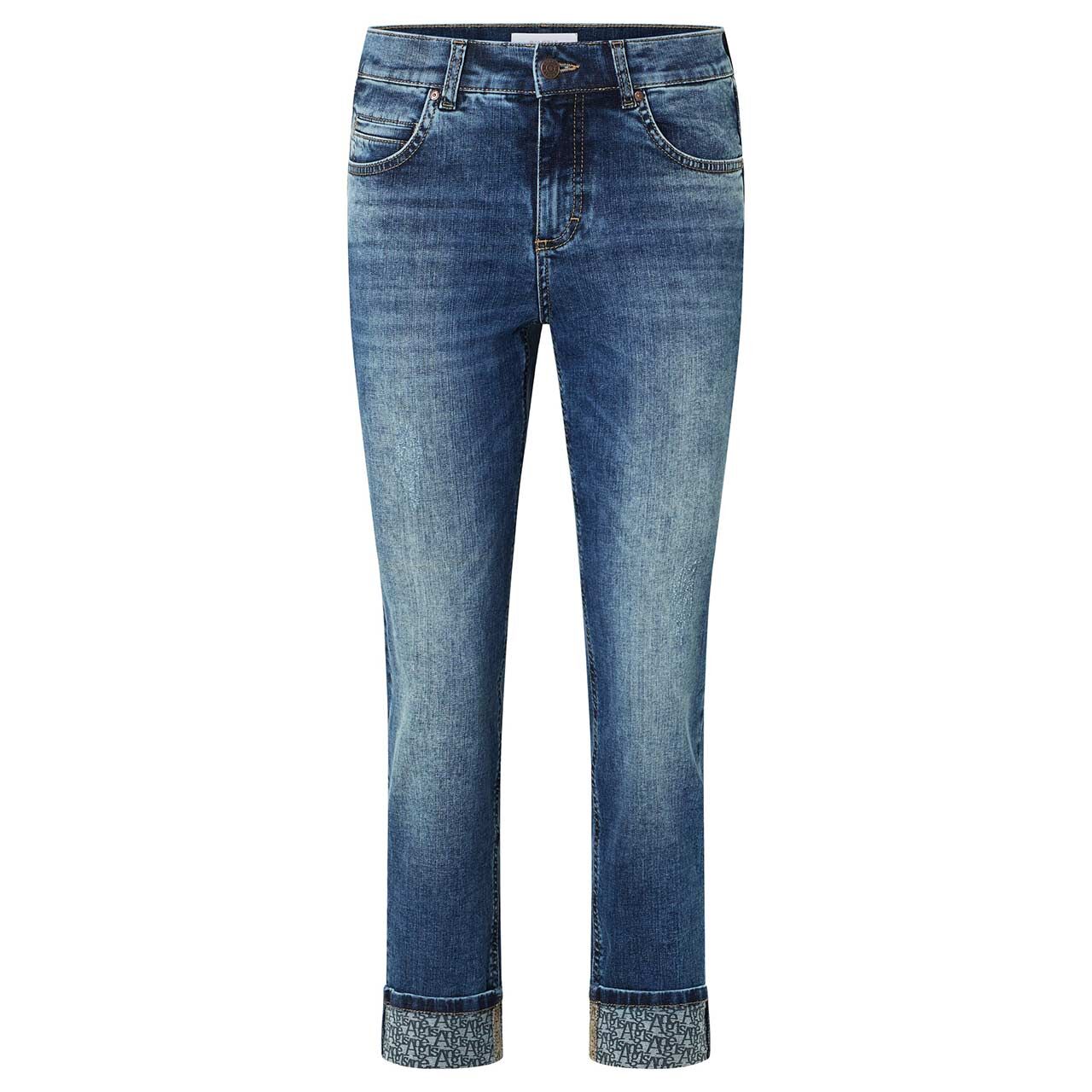 Damen 7/8 Jeans Cici Crop Font von Angels in Blau angewaschen mit Destroyed-Effekten, Vorderansicht