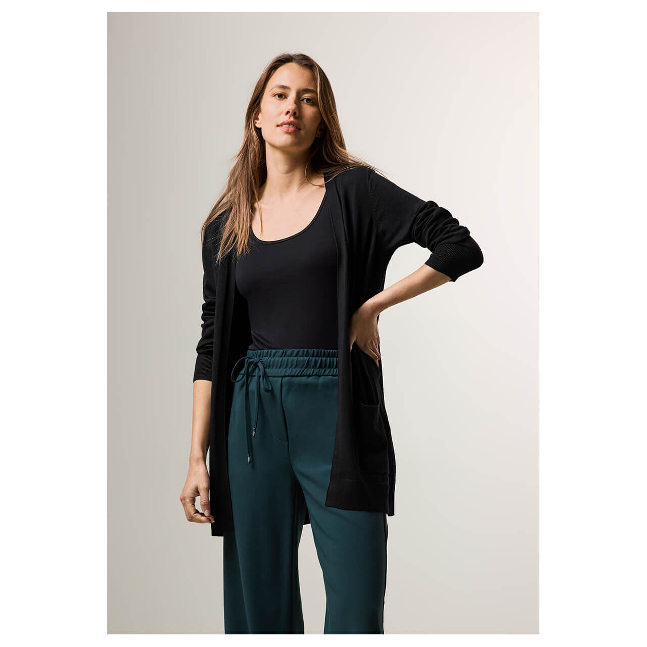 Cecil Damen Long Strickjacke Basic Open Cardigan black