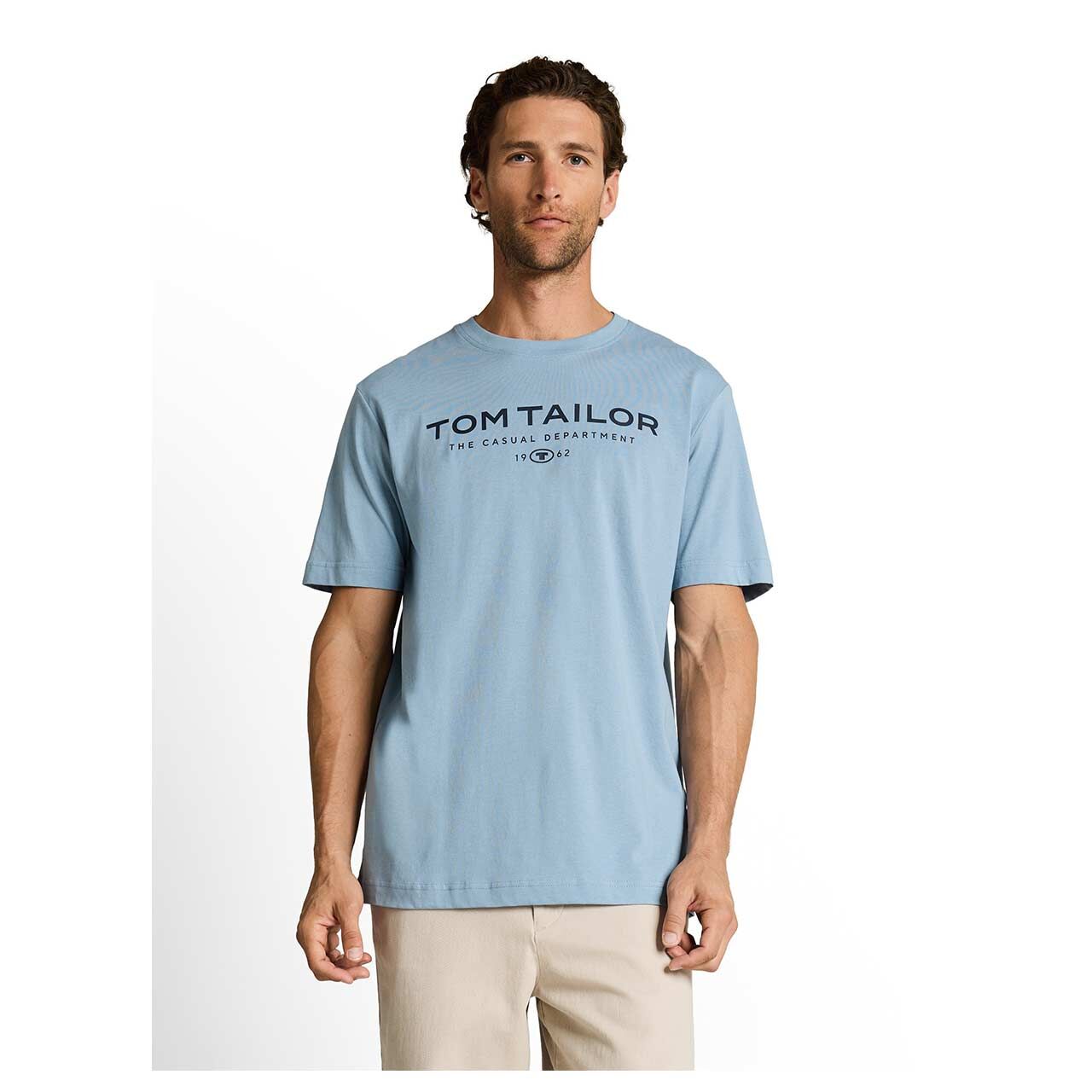 Herren T-Shirt von Tom Tailor in Blau mit Print, Vorderansicht am Model
