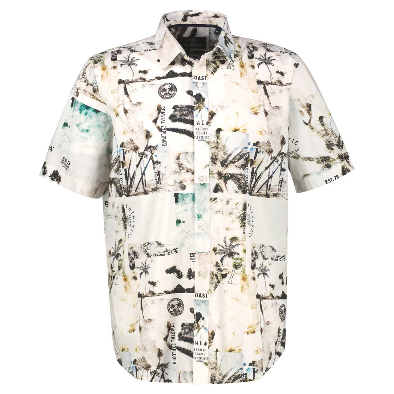 Lerros Herren 1/2 Arm Hemd broken white print