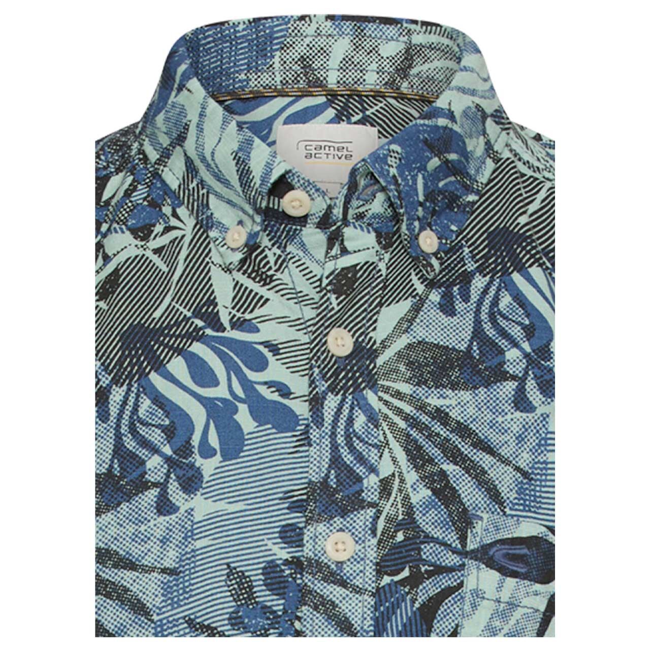 Herren Kurzarm Hemd von Camel active in der Farbe Blau mit Print, Detailansicht vorne