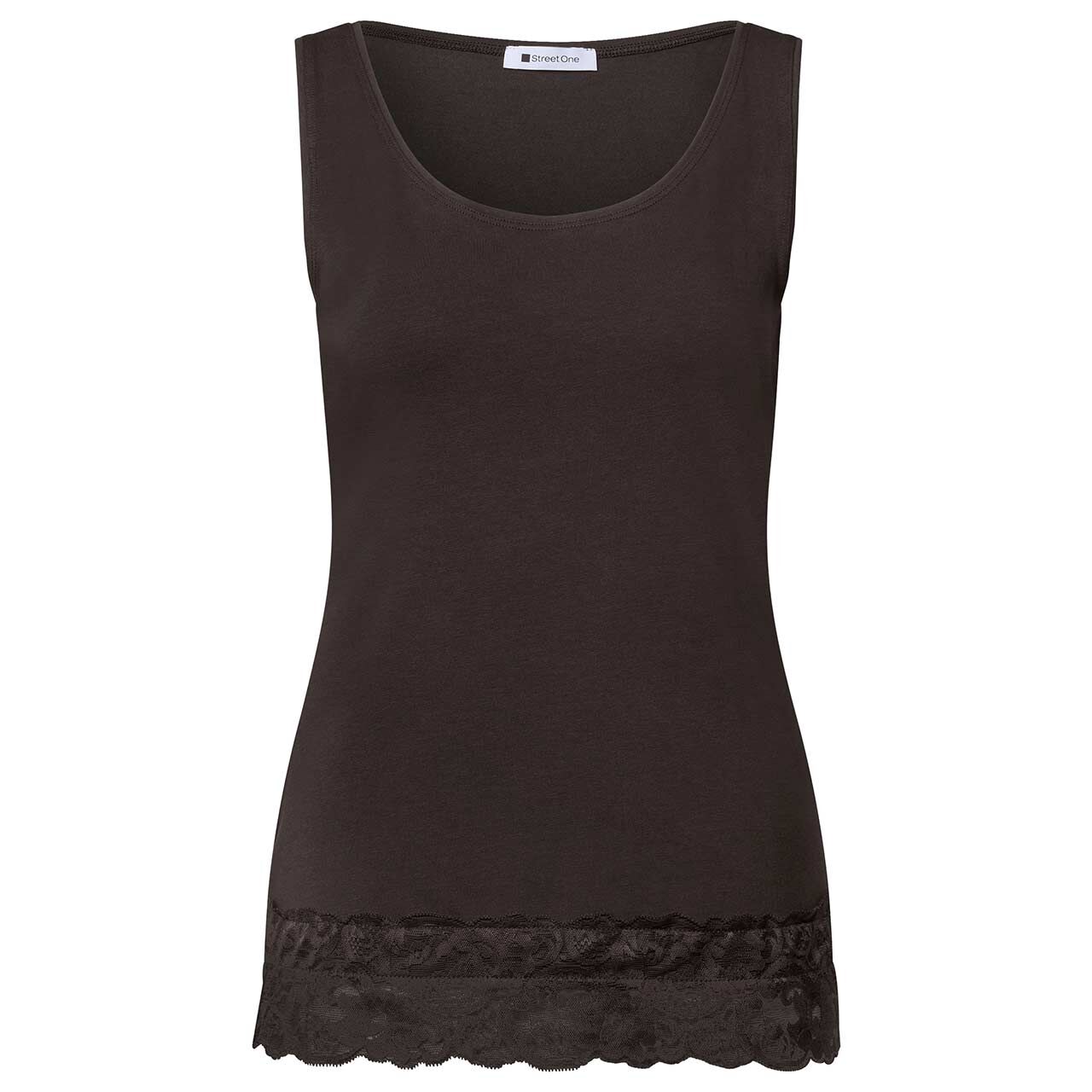 Street One Damen Top Basic Lace Cuff black coffee