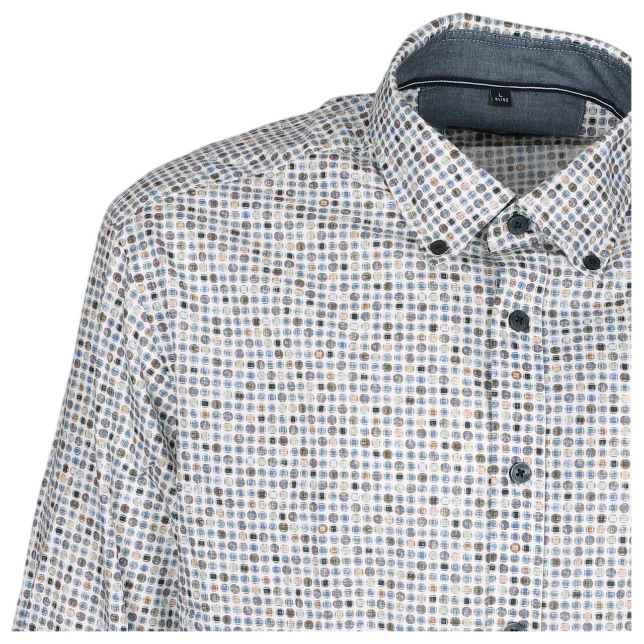 Herren Langarm Hemd von Casa Moda in Cremeweiß mit Print, Detailansicht vorne