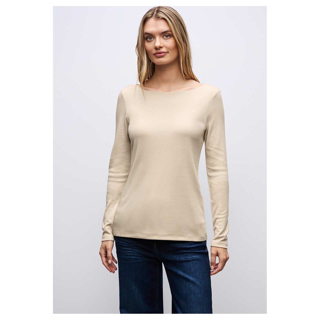 Damen Langarm Shirt Lanea von Street One in Beige, Vorderansicht am Model