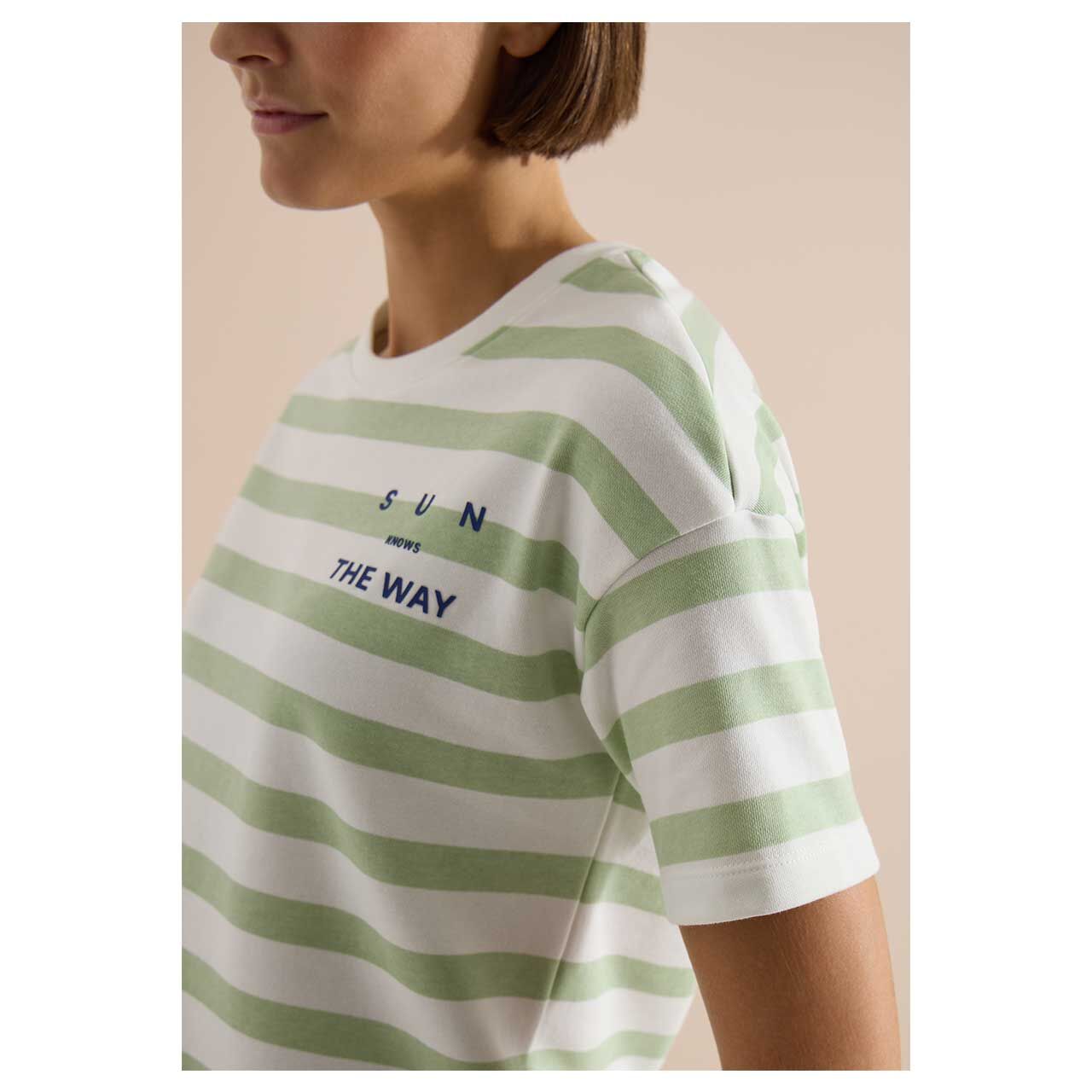 Cecil Damen T-Shirt Striped Chest Print raw matcha lime