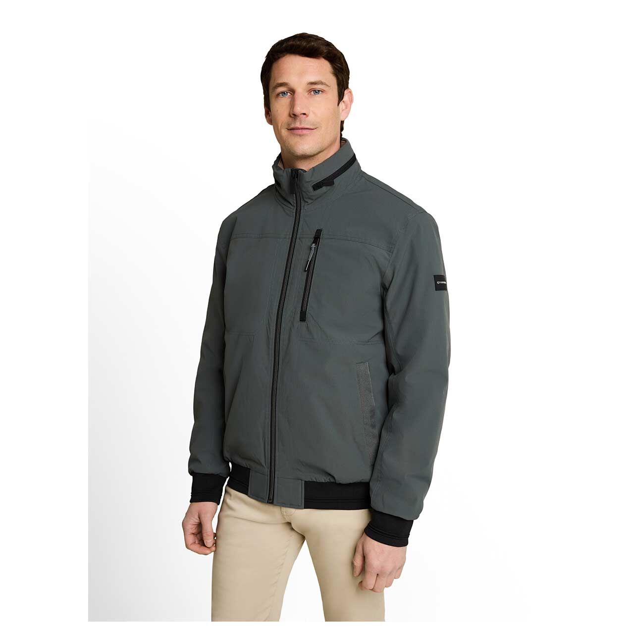 Herren Jacke Transseasonal Blouson von Tom Tailor in Olivgrün, Vorderansicht am Modell