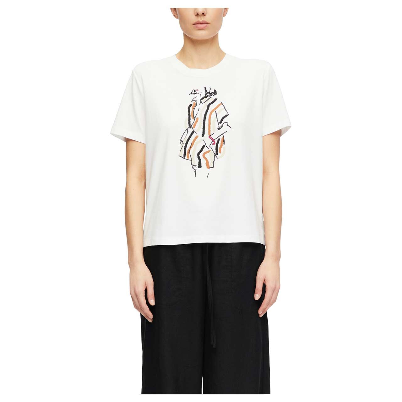 Damen T-Shirt von Comma in Weiß mit Print, Vorderansicht Model
